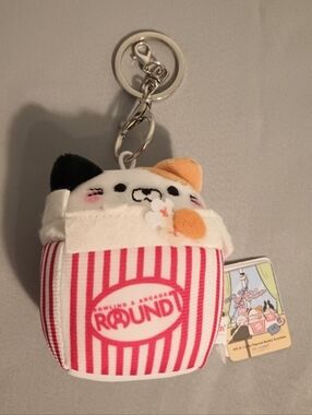 Takashoji Cat In Popcorn Bucket Keychain Plush